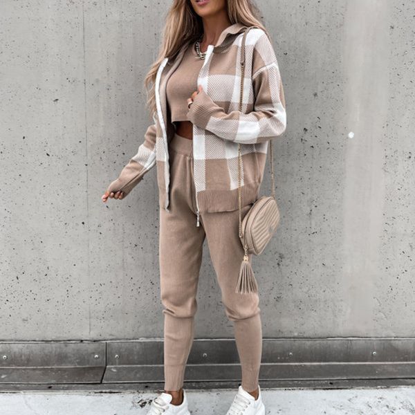 women tank+plaid pattern hooded sweatshirt+pencil pants sets ladies casual long sleeve sports outfit elegant three piece suits x, White
women tank+plaid pattern hooded sweatshirt+pencil pants sets ladies casual long sleeve sports outfit elegant three piece suits x, White