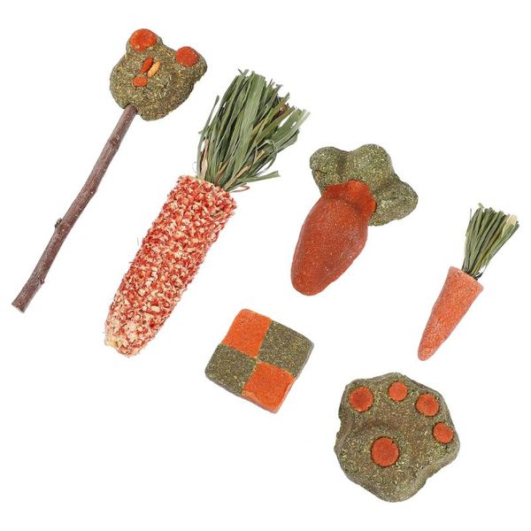 small animal supplies 6pcs chewing teething grass cakes treats molar for