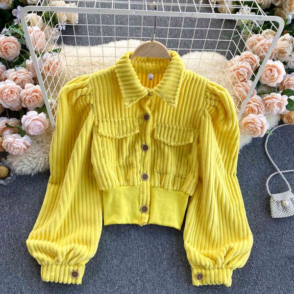 vintage women corduroy blouse elegant turn-down collar puff long sleeve short female casual single breasted spring 210426, White
vintage women corduroy blouse elegant turn-down collar puff long sleeve short female casual single breasted spring 210426, White