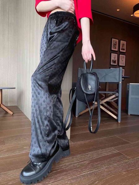 crosin cross jacquard dark pattern acetate silk straight pants brand 5zcd, White;black