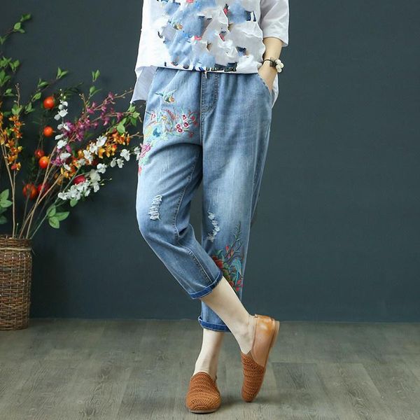 women's jeans fashion baggy high waist vintage floral embroidery calf-length denim pants female casual loose harem pant trousers, Blue
women's jeans fashion baggy high waist vintage floral embroidery calf-length denim pants female casual loose harem pant trousers, Blue