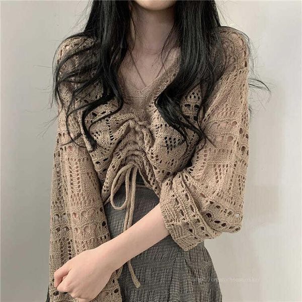 women's sweaters women spring college cropped lace-up chic khaki design pure hollow out knitwear all-match trendy mujer simple aestheti, White;black
women's sweaters women spring college cropped lace-up chic khaki design pure hollow out knitwear all-match trendy mujer simple aestheti, White;black