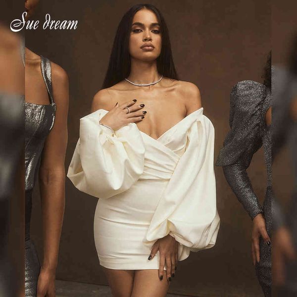 women's v-neck strapless long puff sleeve bodycon mini dress high street party ladies white vestido 210519, Black;gray
women's v-neck strapless long puff sleeve bodycon mini dress high street party ladies white vestido 210519, Black;gray