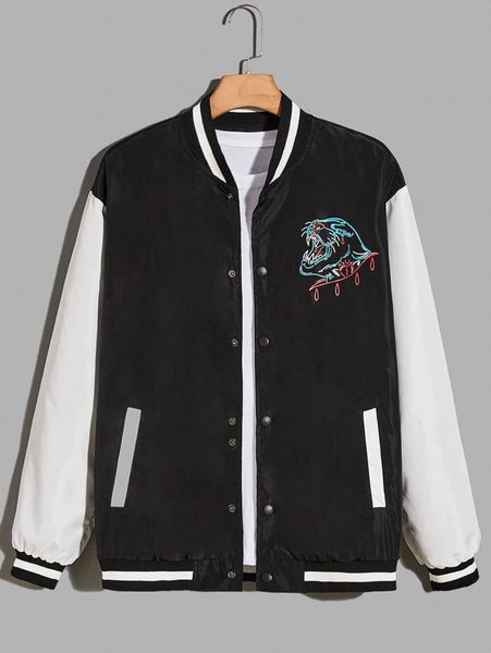 romwe x nomouthh guys animal graphic colorblock button front baseball jacket m26h#, Black;brown
romwe x nomouthh guys animal graphic colorblock button front baseball jacket m26h#, Black;brown