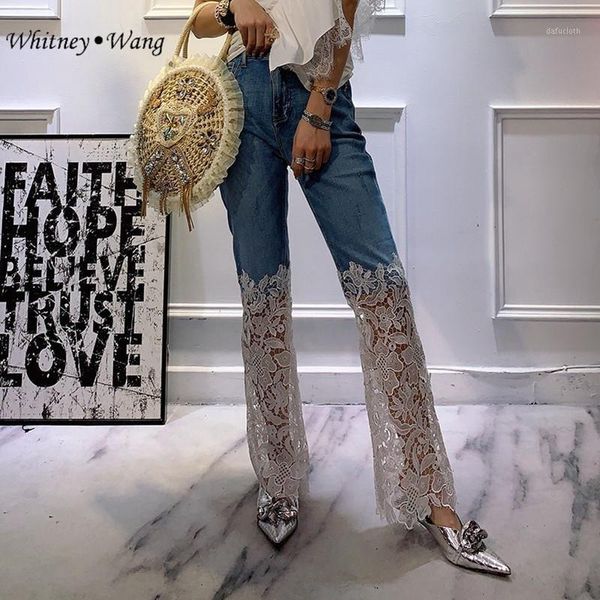 spring autumn fashion streetwear designer style see through lace leg patchwork jeans women stylis denim pants women's, Blue
spring autumn fashion streetwear designer style see through lace leg patchwork jeans women stylis denim pants women's, Blue