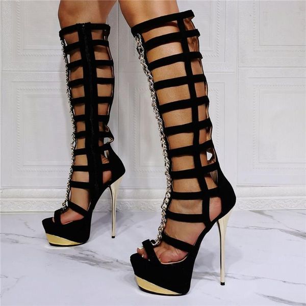 boots luxury designer women gladiator sandals platform front chain metal high heels strappy summer hollow out party shoes woman, Black
boots luxury designer women gladiator sandals platform front chain metal high heels strappy summer hollow out party shoes woman, Black