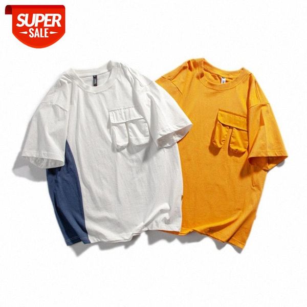 mansclot color matching pocket loose stitching round neck short-sleeved t-shirt male half-sleeved #8p0w, White;black 
mansclot color matching pocket loose stitching round neck short-sleeved t-shirt male half-sleeved #8p0w, White;black