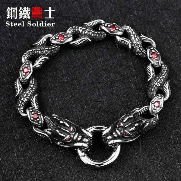 link, chain steel soldier arrival stainless punk chinese style dragon with red stone bracelet fashion 3d design men jewelry, Black
link, chain steel soldier arrival stainless punk chinese style dragon with red stone bracelet fashion 3d design men jewelry, Black