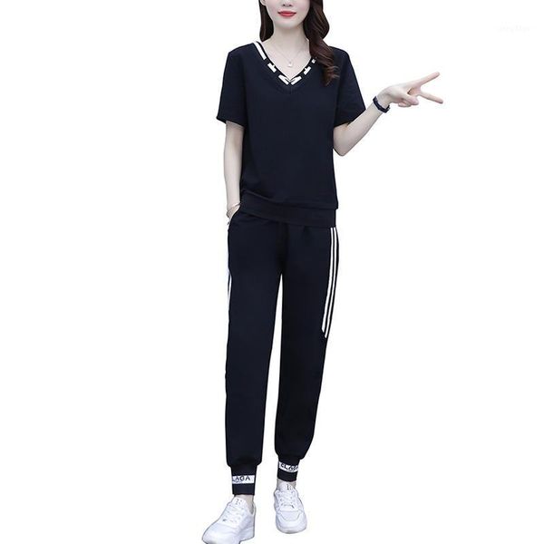plus size tracksuits summer women's clothing casual two piece set v neck short sleeve and pants large sport mesh metching outfits, Black
plus size tracksuits summer women's clothing casual two piece set v neck short sleeve and pants large sport mesh metching outfits, Black