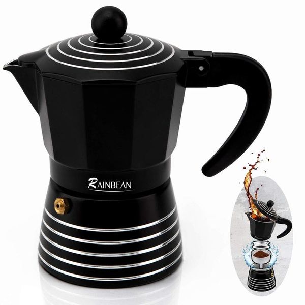 high-end design home moka pot 3 cups black coffee pot aluminum espresso machine 6 oz black
high-end design home moka pot 3 cups black coffee pot aluminum espresso machine 6 oz black