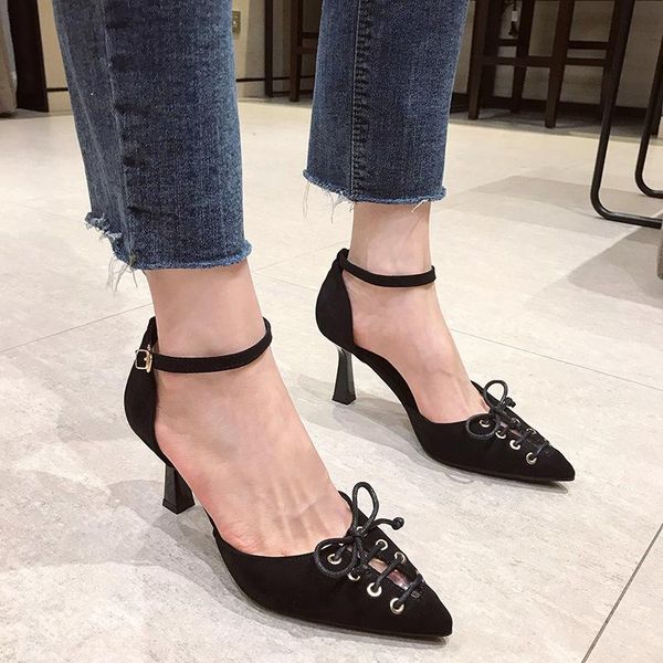 dress shoes bow-knot pointed toe summer sandals ankle strap thin high heels elegant ladies shallow solid flock sandalias mujer woman, Black
dress shoes bow-knot pointed toe summer sandals ankle strap thin high heels elegant ladies shallow solid flock sandalias mujer woman, Black