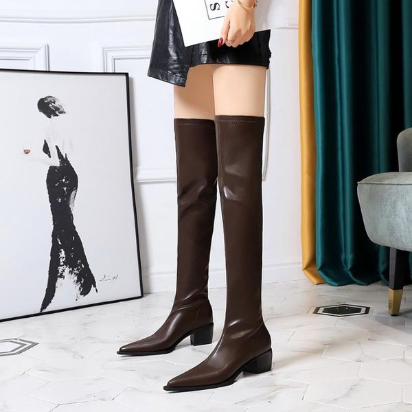 boots 2022 luxury women beige block high heels thigh winter designer lady square toe knee long party shoes, Black
boots 2022 luxury women beige block high heels thigh winter designer lady square toe knee long party shoes, Black