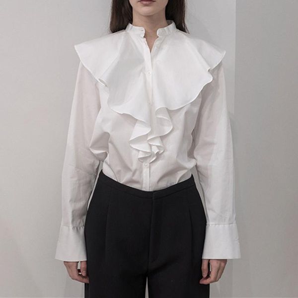 women's blouses & shirts early autumn white shirt simple lady ol office ruffles stand-up collar blouse silhouette cotton long-sleeved t 
women's blouses & shirts early autumn white shirt simple lady ol office ruffles stand-up collar blouse silhouette cotton long-sleeved t