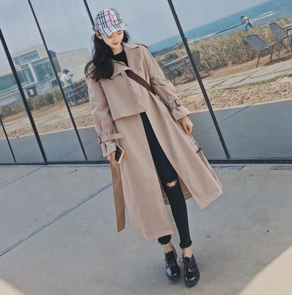 women's trench coats fashion long windbreaker jacket 2021 autumn loose belt over knee small cloak beam trumpet sleeves robe coat parkas, Tan;black
women's trench coats fashion long windbreaker jacket 2021 autumn loose belt over knee small cloak beam trumpet sleeves robe coat parkas, Tan;black
