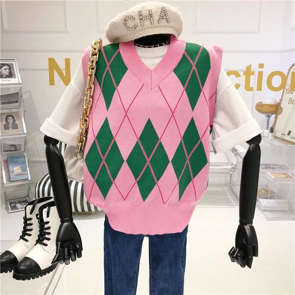 streetwear argyle sweater vest for women autumn winter pullover knitted v neck sleeveless jecket chaleco punto women's vests, Black;white
streetwear argyle sweater vest for women autumn winter pullover knitted v neck sleeveless jecket chaleco punto women's vests, Black;white
