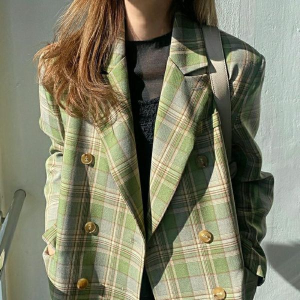 women's suits & blazers korean early spring autumn clothes loose plaid blazer suit green blue double breasted jacket mid-length chic, White;black
women's suits & blazers korean early spring autumn clothes loose plaid blazer suit green blue double breasted jacket mid-length chic, White;black