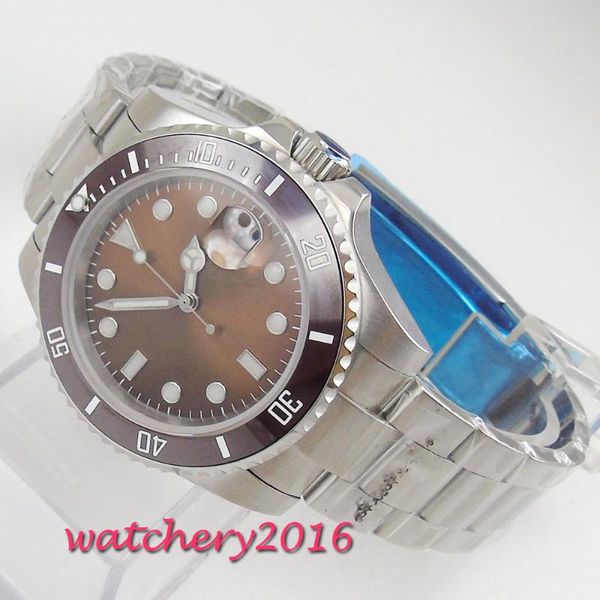 wristwatches 40mm fashion stainless steel man automatic mechanical wrist watch men's sapphire glass date luxury wristwatch, Slivery;brown
wristwatches 40mm fashion stainless steel man automatic mechanical wrist watch men's sapphire glass date luxury wristwatch, Slivery;brown