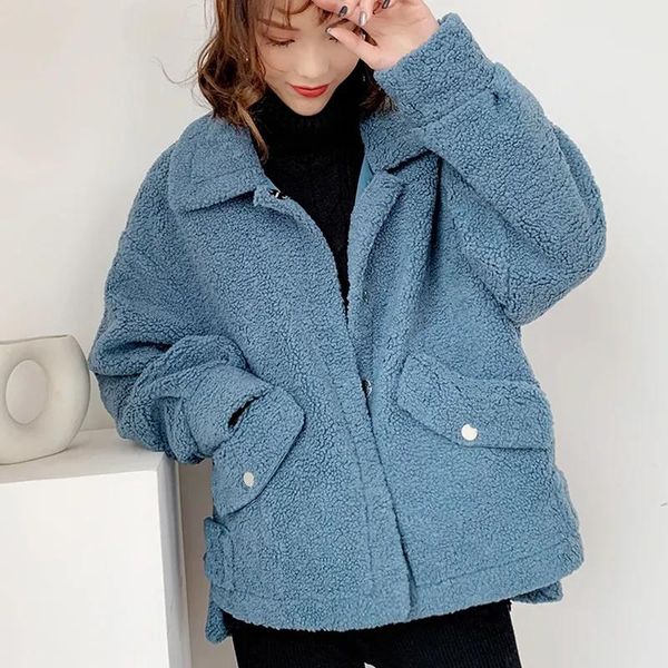 women's fur & faux lambwool coat streetwear turn down collar long sleeve autumn winter jacket big pocket thick fluffy loose, Black
women's fur & faux lambwool coat streetwear turn down collar long sleeve autumn winter jacket big pocket thick fluffy loose, Black