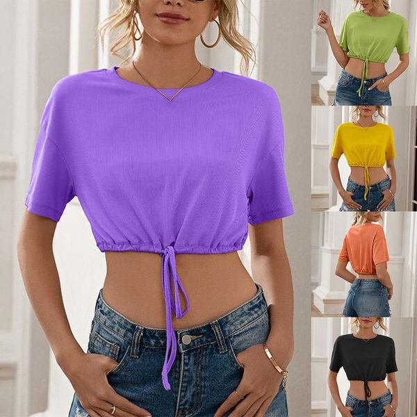 summer women crop short sleeve solid round neck tee drawstring slim fashion female t shirt women's t-shirt, White
summer women crop short sleeve solid round neck tee drawstring slim fashion female t shirt women's t-shirt, White