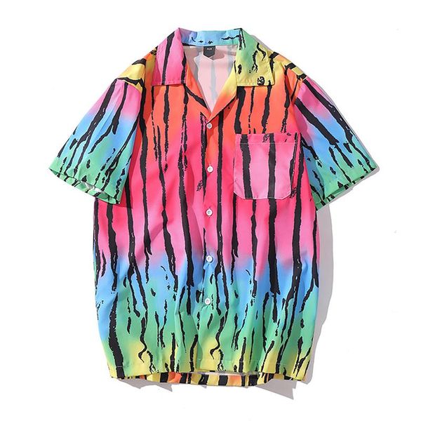 men's casual shirts 2021 rainbow striped hawaiian summer short sleeve button turn down collar shirt blouse chemises pour hommes, White;black
men's casual shirts 2021 rainbow striped hawaiian summer short sleeve button turn down collar shirt blouse chemises pour hommes, White;black
