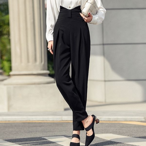 llzacoosh women summer sping fashion solid black pants ladies elegant bottom wide full length tapered trousers 210514, Black;white
llzacoosh women summer sping fashion solid black pants ladies elegant bottom wide full length tapered trousers 210514, Black;white