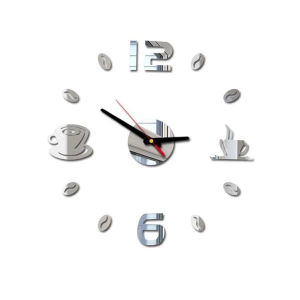 

cafe diy large wall clock frameless giant modern design coffee mug bean decor kitchen watch clocks