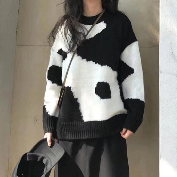 women's sweaters punk style knitted sweater autumn chic harajuku black and white stitching korean loose vintage casual, White;black
women's sweaters punk style knitted sweater autumn chic harajuku black and white stitching korean loose vintage casual, White;black