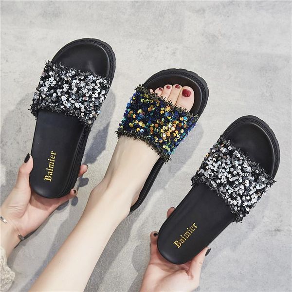 paillette stretch fabric creepers sandals women mixed colors open toe muffins slippers bling sandalias femmes chaussures, Black
paillette stretch fabric creepers sandals women mixed colors open toe muffins slippers bling sandalias femmes chaussures, Black