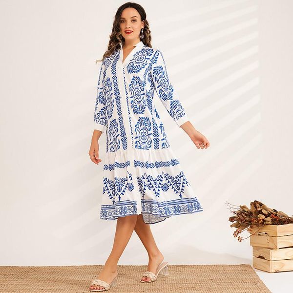 casual dresses spring summer women's fashion sweet blue and white porcelain printing mid-length v-neck shirt vacation all-match dress, Black;gray
casual dresses spring summer women's fashion sweet blue and white porcelain printing mid-length v-neck shirt vacation all-match dress, Black;gray