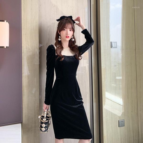 casual dresses fall hepburn style square collar with pearl long sleeve wrap midi elegant black velvet runway dress for woman party night, Black;gray
casual dresses fall hepburn style square collar with pearl long sleeve wrap midi elegant black velvet runway dress for woman party night, Black;gray