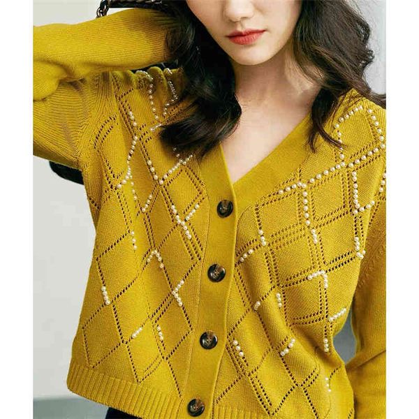 sweater two-color diamond pearl small drop-shoulder wool blend slim v-neck long sleeve cardigan wsai, White;black
sweater two-color diamond pearl small drop-shoulder wool blend slim v-neck long sleeve cardigan wsai, White;black