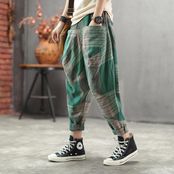 spring summer new arts style woemn elastic waist harem pants loose casual cotton linen vintage plaid pants trousers femme s615 210319, Black;white
spring summer new arts style woemn elastic waist harem pants loose casual cotton linen vintage plaid pants trousers femme s615 210319, Black;white