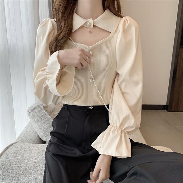 women's blouses & shirts fashion patchwork blouse women hollow out knit flare long sleeve spring 2021 autumn slim shirt office ladies, White
women's blouses & shirts fashion patchwork blouse women hollow out knit flare long sleeve spring 2021 autumn slim shirt office ladies, White