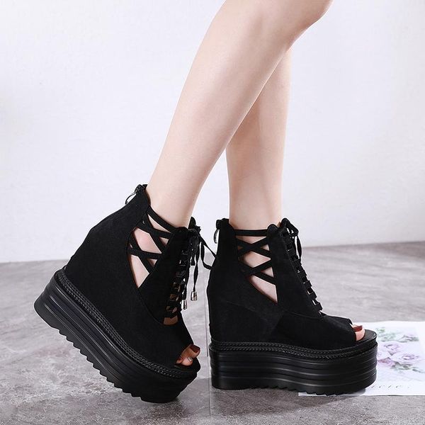 dress shoes gladiator women wedges 2021 summer sandals woman party platform high heels, Black