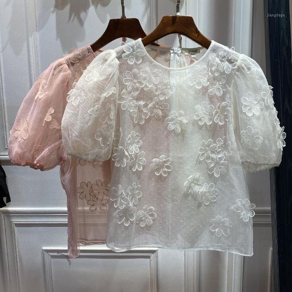 women's blouses & shirts solid bubble sleeve summer 2021 design lace real silk organza round neck short shirt, White
women's blouses & shirts solid bubble sleeve summer 2021 design lace real silk organza round neck short shirt, White