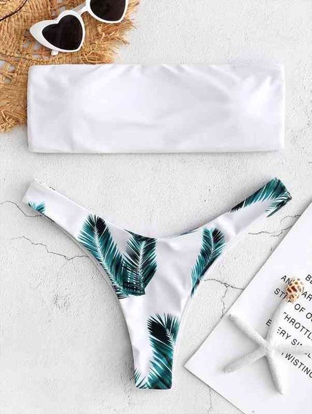 women leaf printed bandeau women bikini set strapless high cut brazilian biquinis swimwear cami swimsuit bathing suit, White;black
women leaf printed bandeau women bikini set strapless high cut brazilian biquinis swimwear cami swimsuit bathing suit, White;black