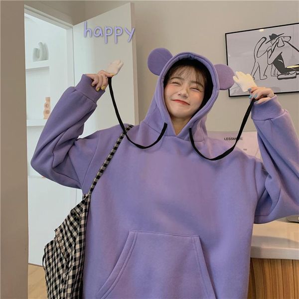 women's hoodies & sweatshirts solid color hooded sweatshirt with ears on hood loose 2021 spring long sleeve sweet style girl pullovers, Black
women's hoodies & sweatshirts solid color hooded sweatshirt with ears on hood loose 2021 spring long sleeve sweet style girl pullovers, Black