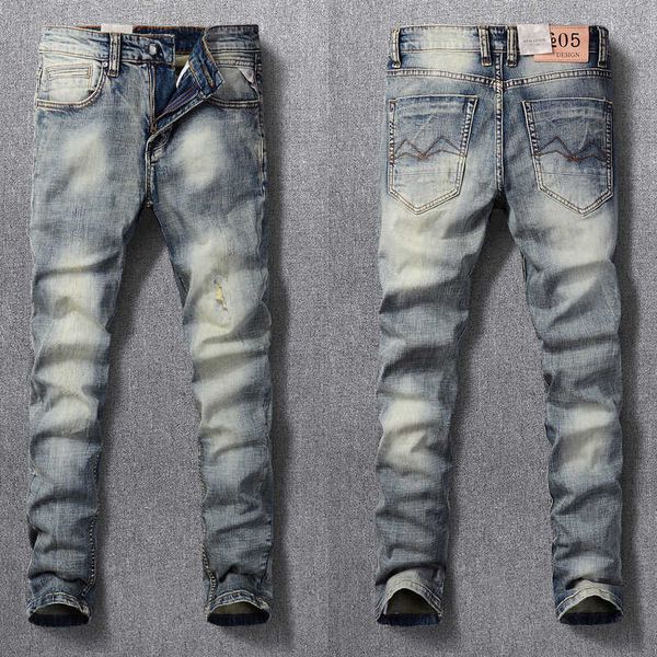men's jeans italian style fashion retro yellow blue wash elastic slim fit ripped for vintage designer casual denim pants au62
men's jeans italian style fashion retro yellow blue wash elastic slim fit ripped for vintage designer casual denim pants au62