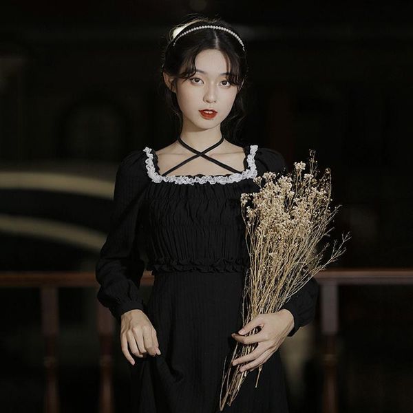 casual dresses fairy dress spring french retro little black square collar tie auricularia lace waist long sleeve student, Black;gray
casual dresses fairy dress spring french retro little black square collar tie auricularia lace waist long sleeve student, Black;gray