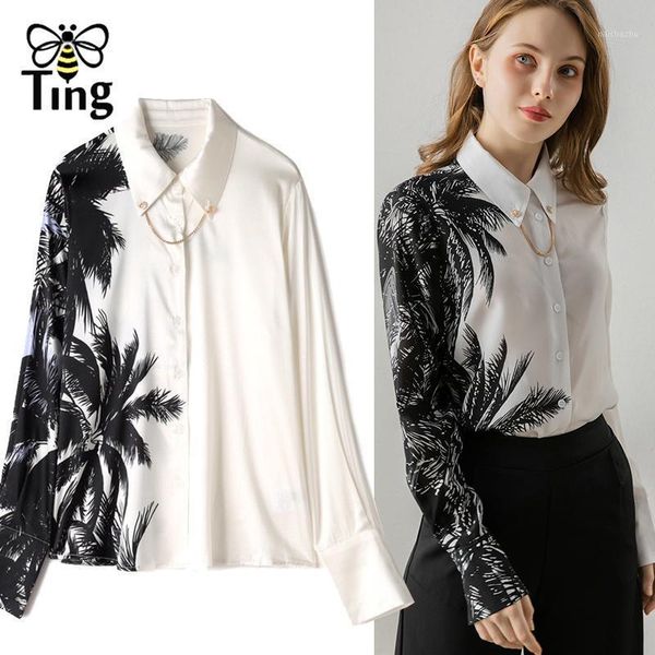women's blouses & shirts tingfly designer coconut tree print satin vintage button up women casual blusas office work, White
women's blouses & shirts tingfly designer coconut tree print satin vintage button up women casual blusas office work, White
