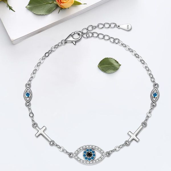 link, chain evil eye bracelet 925 silver cross bracelets for women girls ankle blue third turkish eyes white gold plated, Black
link, chain evil eye bracelet 925 silver cross bracelets for women girls ankle blue third turkish eyes white gold plated, Black