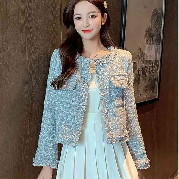 autumn women gold button single-breasted tweed woolen coat round neck long sleeve tassel jacket 210817, Black;brown 
autumn women gold button single-breasted tweed woolen coat round neck long sleeve tassel jacket 210817, Black;brown