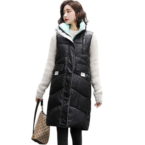 women's vests 2021 autumn winter down cotton vest women patchwork color stand collar mid-long loose waistcoat female sleeveless outwear, Black;white
women's vests 2021 autumn winter down cotton vest women patchwork color stand collar mid-long loose waistcoat female sleeveless outwear, Black;white
