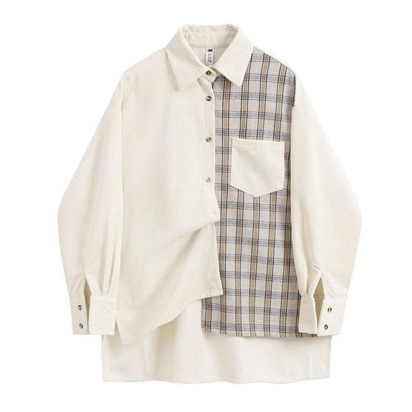 women's blouses & shirts 2021 spring women korean fashion style simply corduroy long sleeve patchwork plaid loose casual female, White
women's blouses & shirts 2021 spring women korean fashion style simply corduroy long sleeve patchwork plaid loose casual female, White