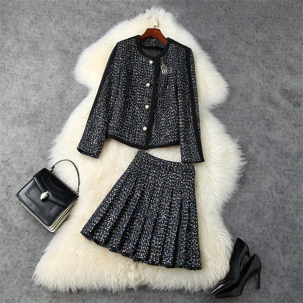 two piece dress runway designers autumn long sequins tweed wool jacket and skirt plied suit 2 piece of women's clothes 80d4, White
two piece dress runway designers autumn long sequins tweed wool jacket and skirt plied suit 2 piece of women's clothes 80d4, White