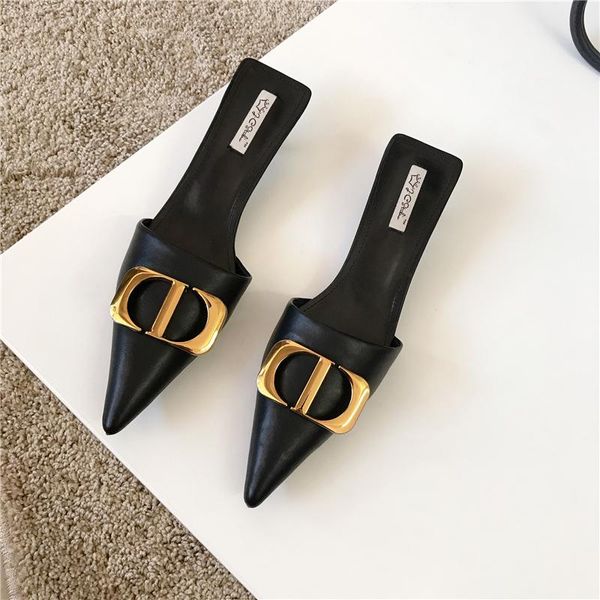 2021 fashion pointed toe slippers women slip on mules gold buckle outsides slides elegant ladies slides sandal, Black
2021 fashion pointed toe slippers women slip on mules gold buckle outsides slides elegant ladies slides sandal, Black