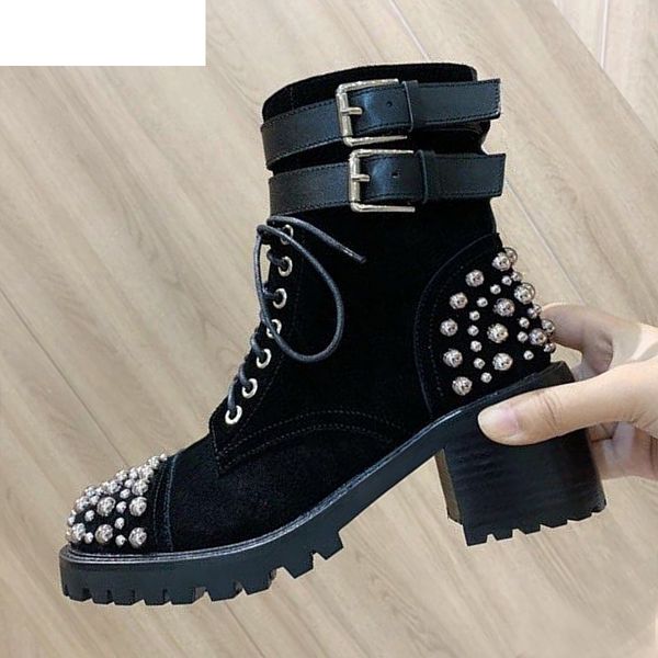 boots chunky high heel handsome martin boots women thick sole suede round toe belt buckle lace up ankle botas ladies rivet short q, Black
boots chunky high heel handsome martin boots women thick sole suede round toe belt buckle lace up ankle botas ladies rivet short q, Black