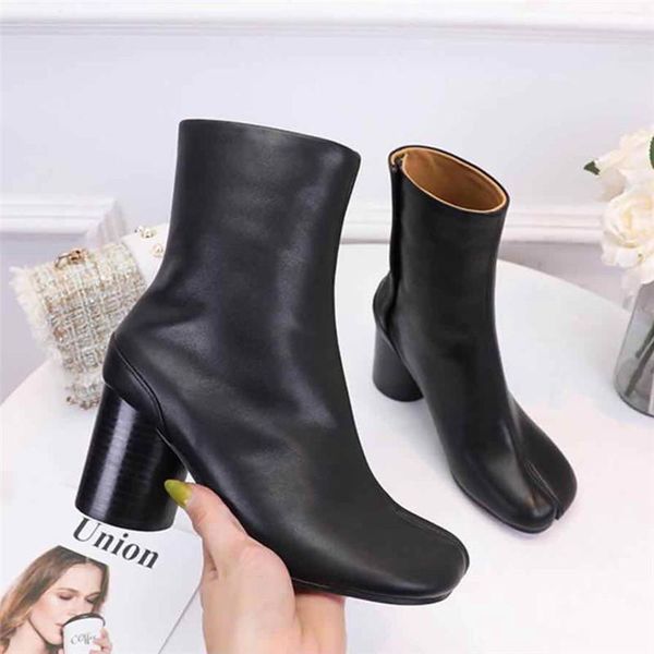 women ankle genuine cow leather boots split toe round heels splited lady shoes woman high ninja, Black
women ankle genuine cow leather boots split toe round heels splited lady shoes woman high ninja, Black