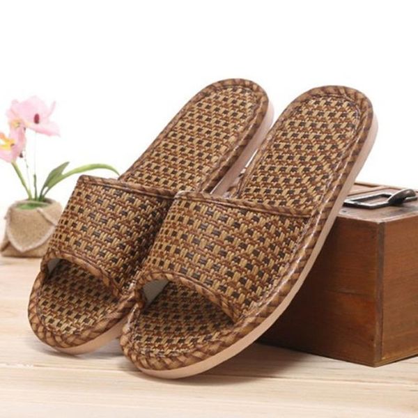 slippers rattan straw mat couple indoor sandals and summer fs21s68, Black 
slippers rattan straw mat couple indoor sandals and summer fs21s68, Black