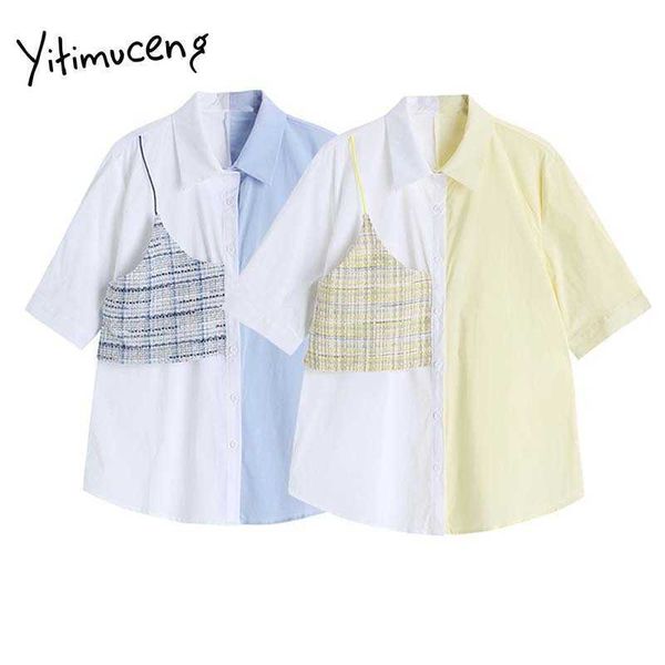 yitimuceng fake 2 pieces blouse women patchwork button up straight shirts turn-down collar summer korean fashion 210601, White
yitimuceng fake 2 pieces blouse women patchwork button up straight shirts turn-down collar summer korean fashion 210601, White